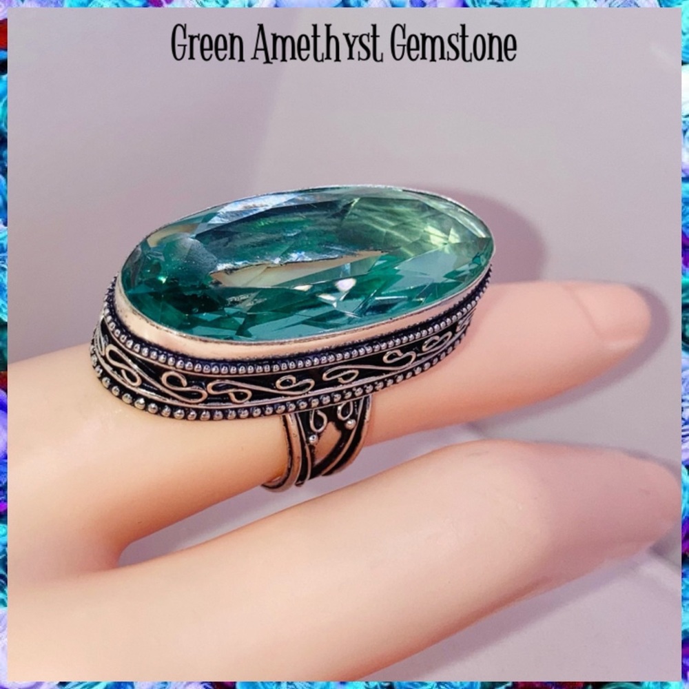 Radiant Green Amethyst Gemstone Handmade Ring